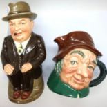 Two Royal Doulton toby jugs, Cliff Cornhill and Uncle Tom Cobley, H: 25 cm. P&P Group 3 (£25+VAT for