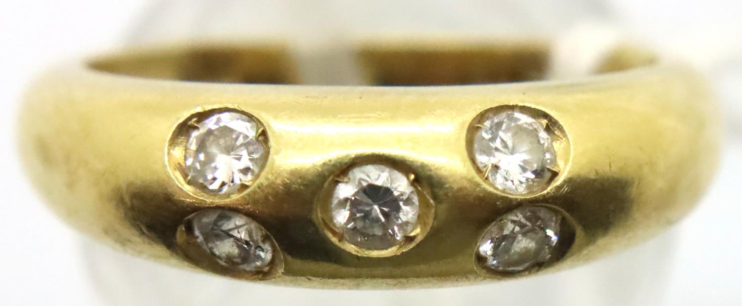 20th century diamond set half-hoop ring, five-stone gypsy set, 18ct, London 1977, size N, 5.5g. No