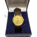 H Samuel; gents calendar wristwatch on brown leather strap, working at lotting. P&P Group 1 (£14+VAT