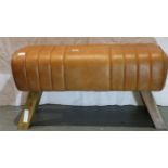 Cut down leather pommel horse, 90 x 34 x 48 cm H. Not available for in-house P&P, contact Paul O'Hea