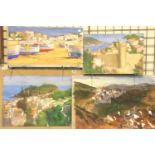 Four unframed original paintings and pastels of scenes in Majorca, artist W Alex Jackson ATD RBSA