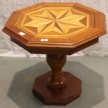 Inlaid occasional pedestal table, D: 66 cm. Not available for in-house P&P, contact Paul O'Hea at