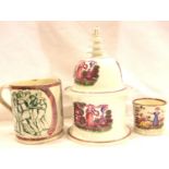 Three ceramic lustre ware items including a motto mug lacking frog. P&P Group 3 (£25+VAT for the