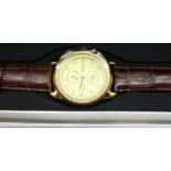Stauer; gents automatic Nelson gold plated wristwatch with brown leather strap and champagne dial,