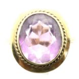 9ct gold amethyst set dress ring, size K/L, 4.0g. P&P Group 1 (£14+VAT for the first lot and £1+