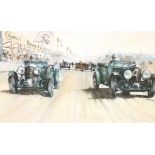 Racing Bentleys limited edition print by Michael Watson, 14/250, 52 x 36cm. Not available for in-