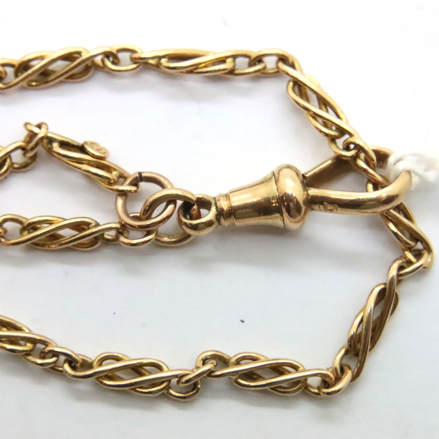 15ct gold guard chain twist link, L: 144 cm, 32.3g. No damage, defects or repairs. Hallmarked to - Image 2 of 3