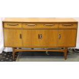 G Plan three drawer, four cupboard sideboard in good condition, 152 x 46 x 86 cm H. Not available