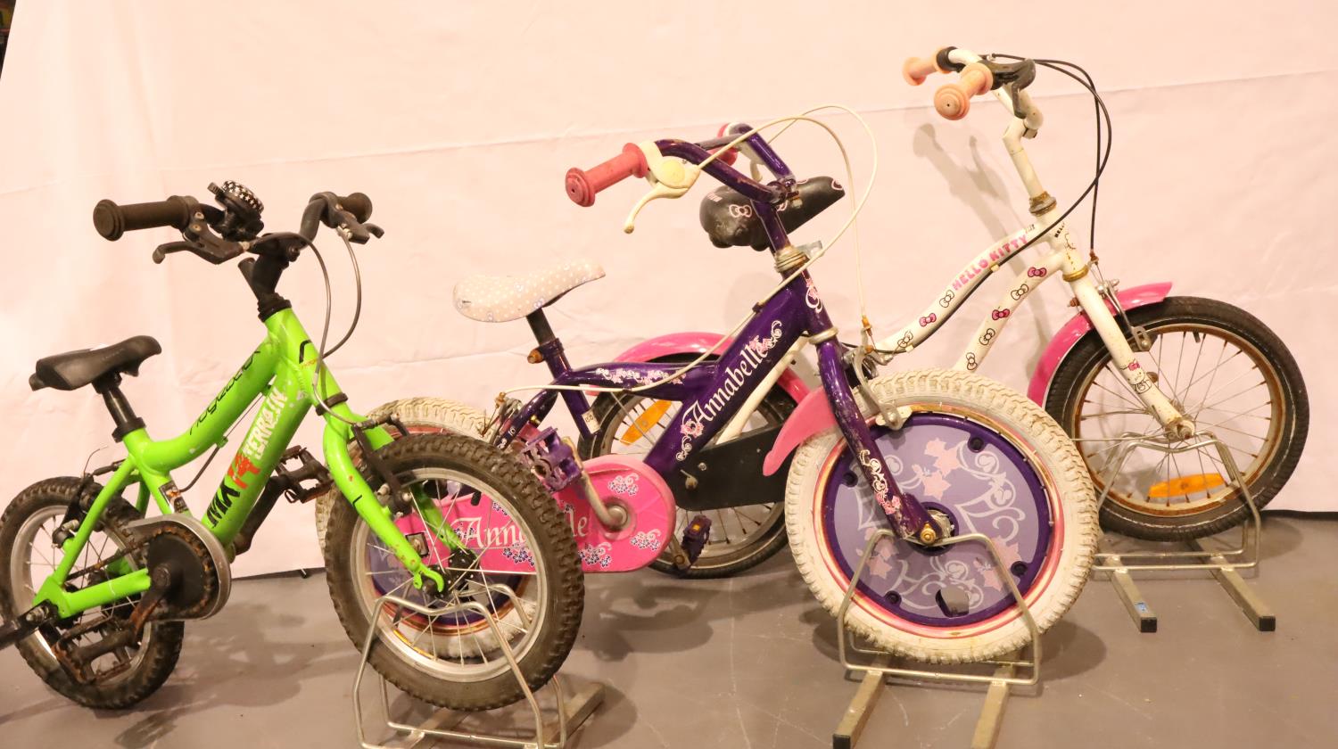 Three childrens bikes to include Ridgeback MX14 terrain. Not available for in-house P&P, contact