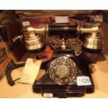 GPO Duke, push button telephone with a black & brass finish and cloth, handset curly cord,