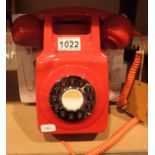 Red, wallmounted, GPO746 Retro push button telephone replica of the 1970s classic, compatible with