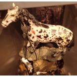 Box of horse ornaments and a Native Indian wall clock. Not available for in-house P&P, contact