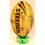 Warrington Wolves c2013 signed Rugby ball and player signed cards. P&P Group 2 (£18+VAT for the