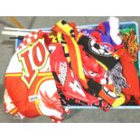 Box of mainly Liverpool FC scarves and flags etc. Not available for in-house P&P, contact Paul O'Hea