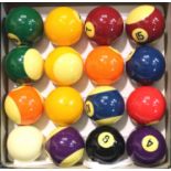 Full set of Belgian made pool balls. P&P Group 2 (£18+VAT for the first lot and £3+VAT for