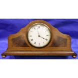 French walnut mantel clock, L: 28 cm. P&P Group 3 (£25+VAT for the first lot and £5+VAT for