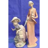 Two Nao figurines, tip of the umbrella missing. P&P Group 3 (£25+VAT for the first lot and £5+VAT