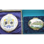 Halcyon days enamel pill box - Windsor Castle, boxed and a further enamel pill box. P&P Group 1 (£