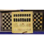 Carved onyx and marble boxed chess set and board. P&P Group 3 (£25+VAT for the first lot and £5+