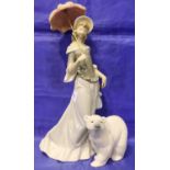 Lladro lady with umbrella and a Lladro Polar Bear. P&P Group 3 (£25+VAT for the first lot and £5+VAT
