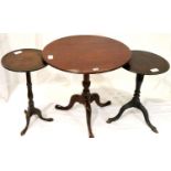 Three 19th century circular occasional tables on tripod bases, largest D: 75 cm. Not available for