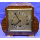 Art Deco walnut cased Westminster chime clock with pendulum. Not available for in-house P&P, contact