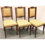 A set of three Edwardian inlaid walnut parlour chairs. Not available for in-house P&P, contact