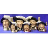 Six Royal Doulton Musketeers character jugs. P&P Group 2 (£18+VAT for the first lot and £3+VAT for
