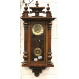 Small 19th Century walnut cased wall clock with enamelled chapter ring. Not available for in-house