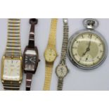 Four wristwatches, Limit, Klein and a Smiths Empire pocket watch. P&P Group 1 (£14+VAT for the first