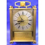 Brass Kienzle presentation carriage clock. P&P Group 3 (£25+VAT for the first lot and £5+VAT for