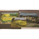 Three unframed original pastels of the Worcestershire countryside, artist W. Alex Jackson ATD RBSA