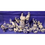 Collection of Russian Folk ceramic figurines and a piece of Delftware. P&P Group 3 (£25+VAT for