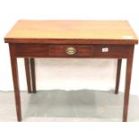 Early 19th century mahogany fold over single drawer tea table, 90 x 88 x 71 cm (open). Not available