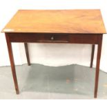 A Victorian single drawer side table on tapering supports, 92 x 58 x 76 cm H. Not available for in-