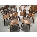 Set of six elm seated oak stickback chairs. Not available for in-house P&P, contact Paul O'Hea at