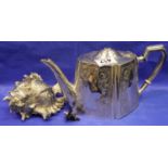 White metal conch shell and a silver plated teapot. P&P Group 3 (£25+VAT for the first lot and £5+