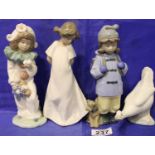 Three Nao figurines and a Goose. P&P Group 3 (£25+VAT for the first lot and £5+VAT for subsequent