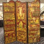 Victorian bifold screen with good scrapwork decoration to one side, each panel 56 x 180 cm. Not
