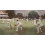 After Albert Chevallier Taylor, Kent vs Lancashire 1906, 42 x 70 cm. Not available for in-house P&P,