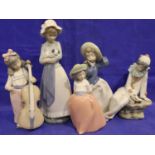 Five Nao mixed figurines, cello bow present but not attached. largest H: 25 cm. P&P Group 3 (£25+VAT