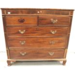 George III inlaid mahogany chest of two short above three long drawers with hidden frieze drawer,