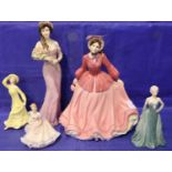 Four Coalport figurines and a Royal Doulton lady. P&P Group 3 (£25+VAT for the first lot and £5+