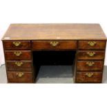 A 19th century oak twin pedestal writing desk, for restoration, 136 x 60 x 72 cm H. Not available