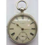 Hallmarked silver pocket watch, working at lotting. P&P Group 1 (£14+VAT for the first lot and £1+