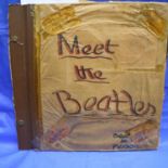 Period Beatles scrap book, cover displays four signature of John Lennon, Paul McCartney George