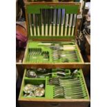 Canteen of silver plated cutlery in oak case with drawer. Not available for in-house P&P, contact