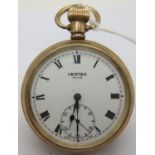 A Vertex Revue gold plated pocket watch. P&P Group 1 (£14+VAT for the first lot and £1+VAT for