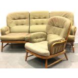 Ercol; a three-seat sofa and armchair. Not available for in-house P&P, contact Paul O'Hea at