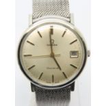 Omega Geneve; mechanical date wristwatch on a stainless steel mesh bracelet, with 1970